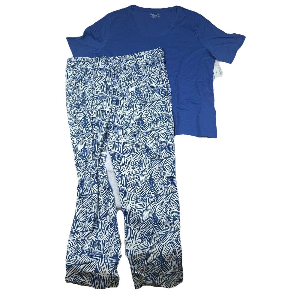 Jockey Better Basics Pajama Set XL Blue Leaf Print Capri Pants NWT Cotton